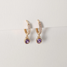 Load image into Gallery viewer, Dina Purple Crystal Hoop Earrings
