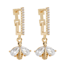 Load image into Gallery viewer, Beatrice Crystal Bee Hoop Earrings
