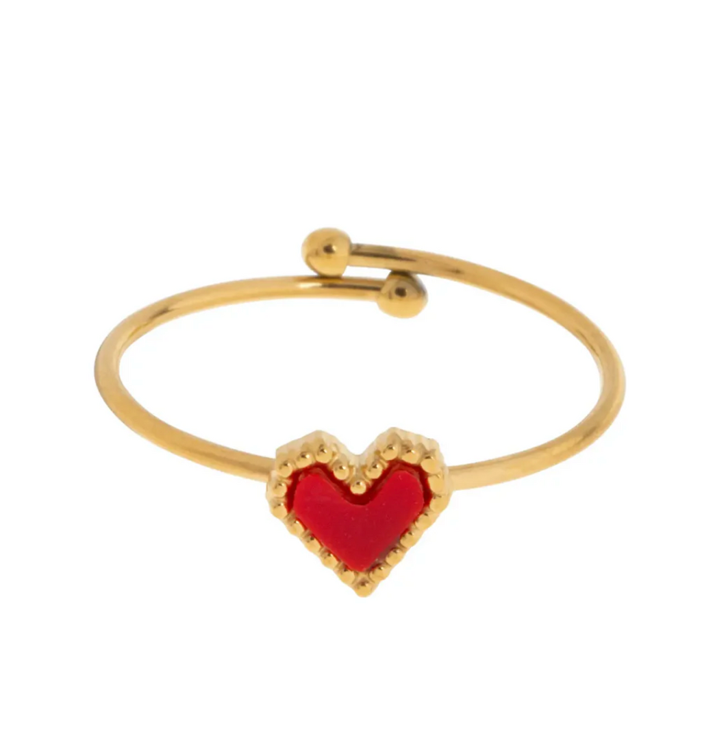 Sarah Red Heart Ring Stainless Steel