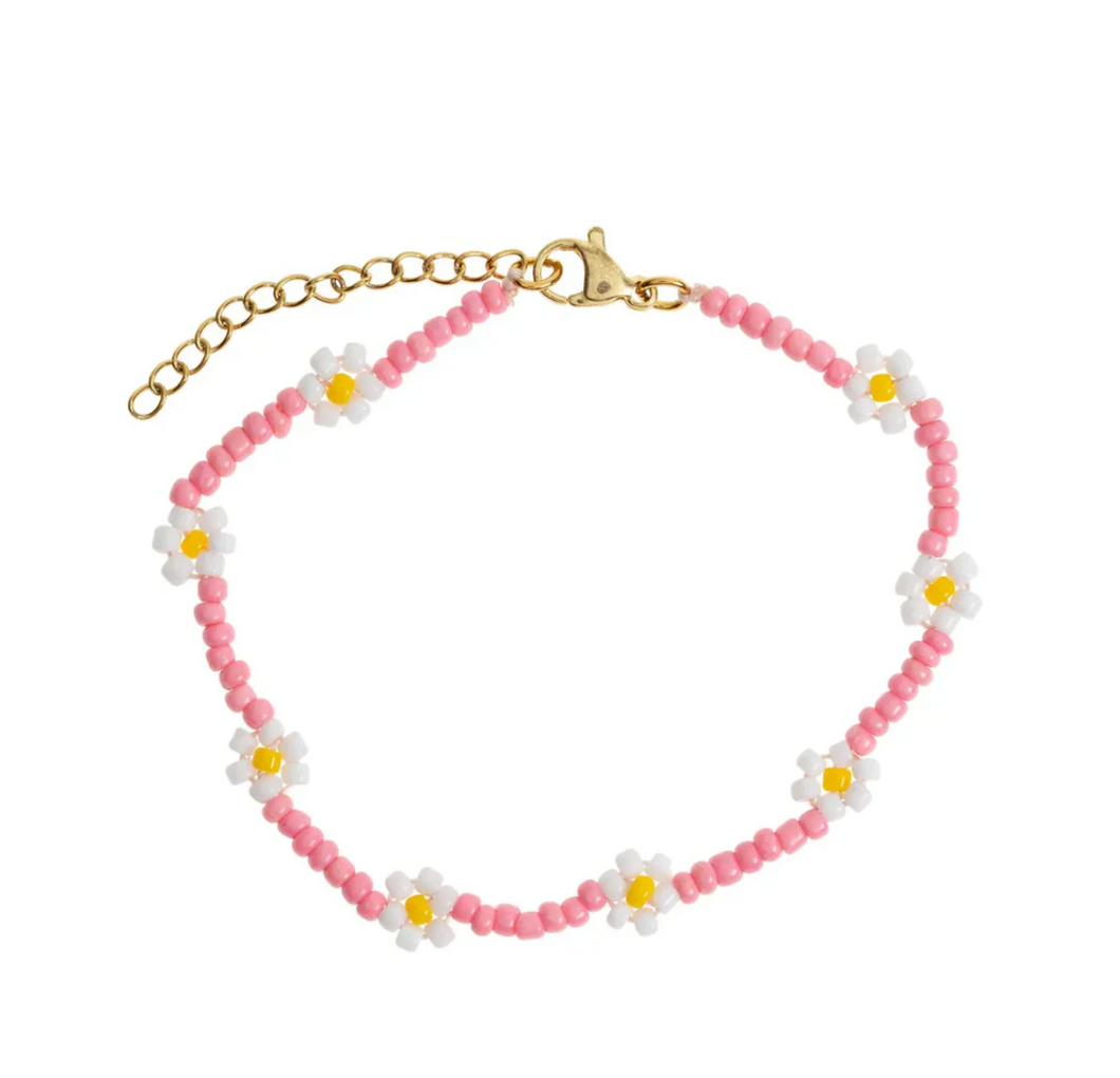 Fia Daisy Flowers Pink Bead Summer Bracelet