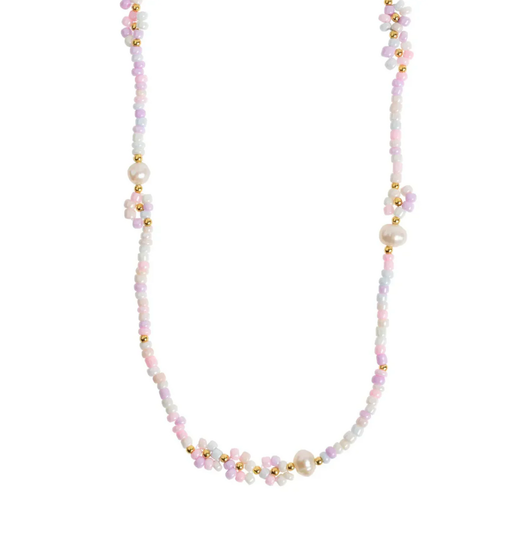 Elsa Colorful Beads Flower and Pearl Powder Necklace