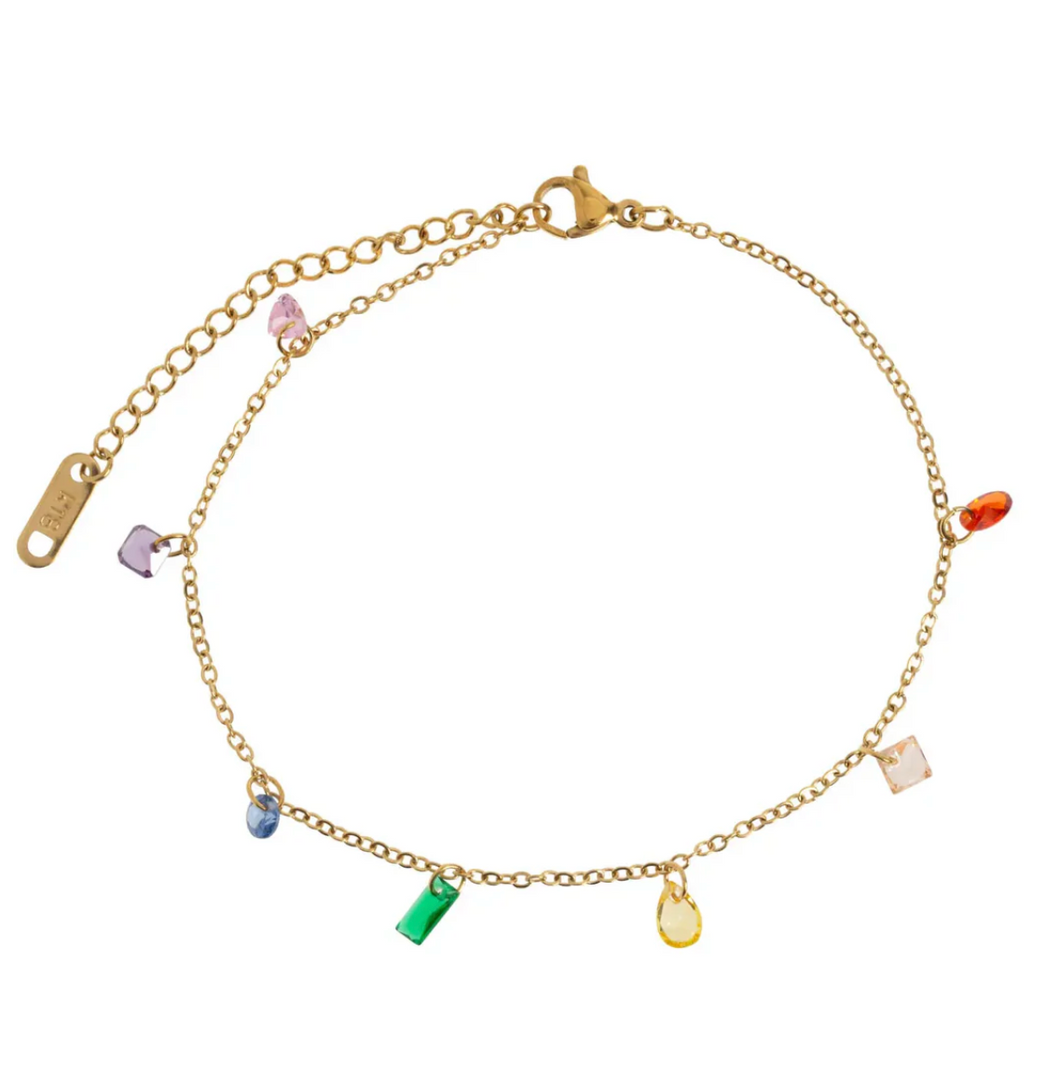 Sky Multi Colored Chain Anklet Stainless Steel