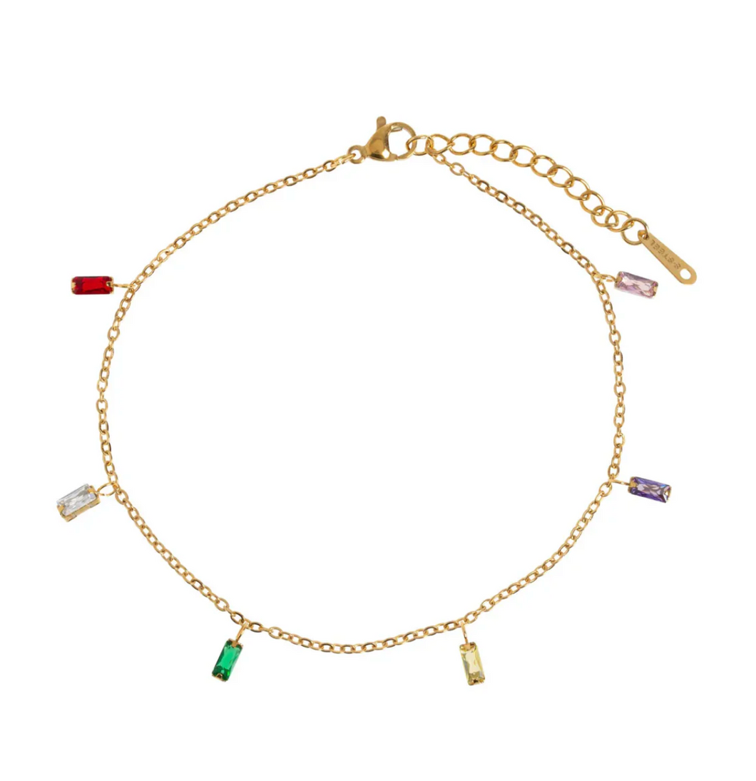 Suki Multi Colored Chain Anklet Stainless Steel