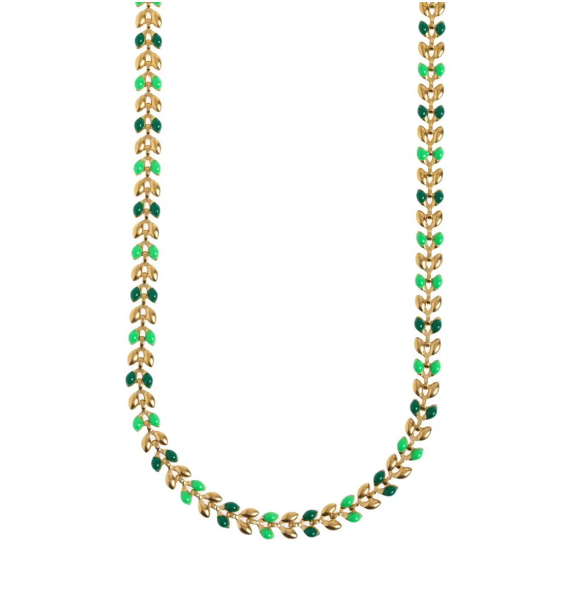 Fleur Enamel Wheat Chain Necklace Stainless Steel