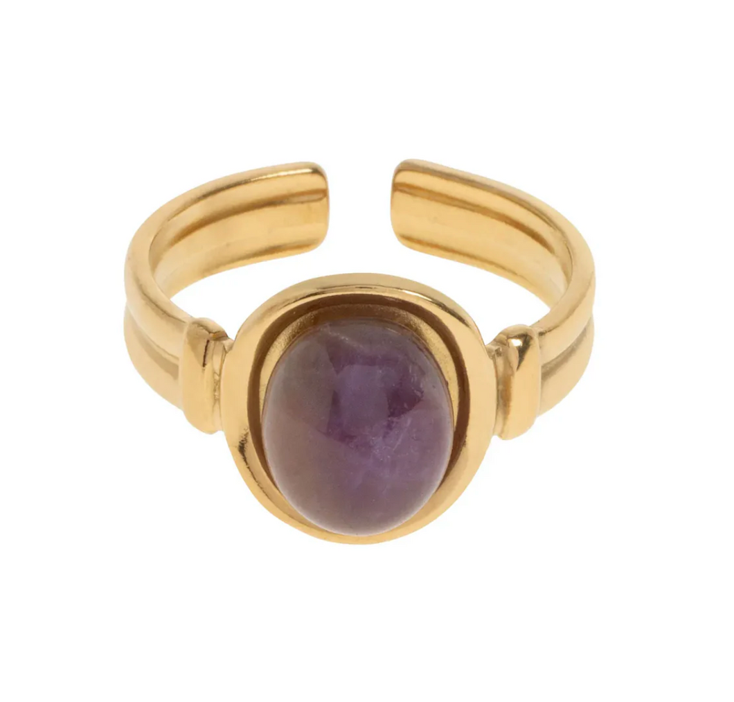 Anouk Amethyst Statement Adjustable Ring Stainless Steel