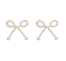 Load image into Gallery viewer, Juliette Cute Pearl Bow Stud Earrings
