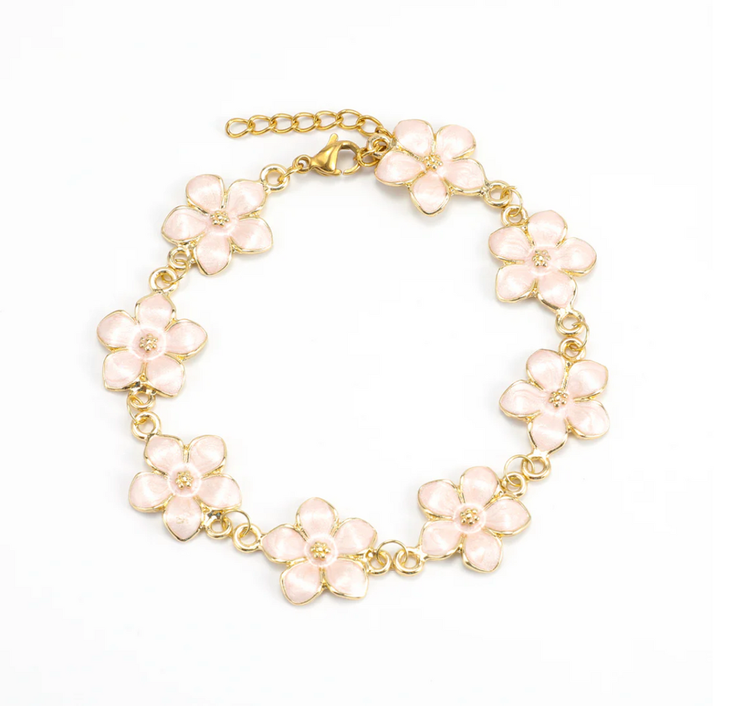 Adeline Pink Enamel Flower Chain Bracelet
