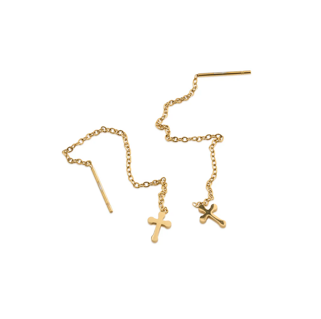 Kai Cross Chain Stud Earrings Stainless Steel