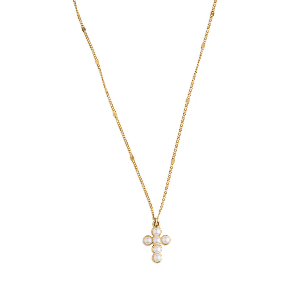 Essie Pearl Cross Necklace Stainless Steel