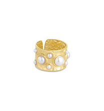Load image into Gallery viewer, Kerstin Hammered Pearl Ring Stainless Steel
