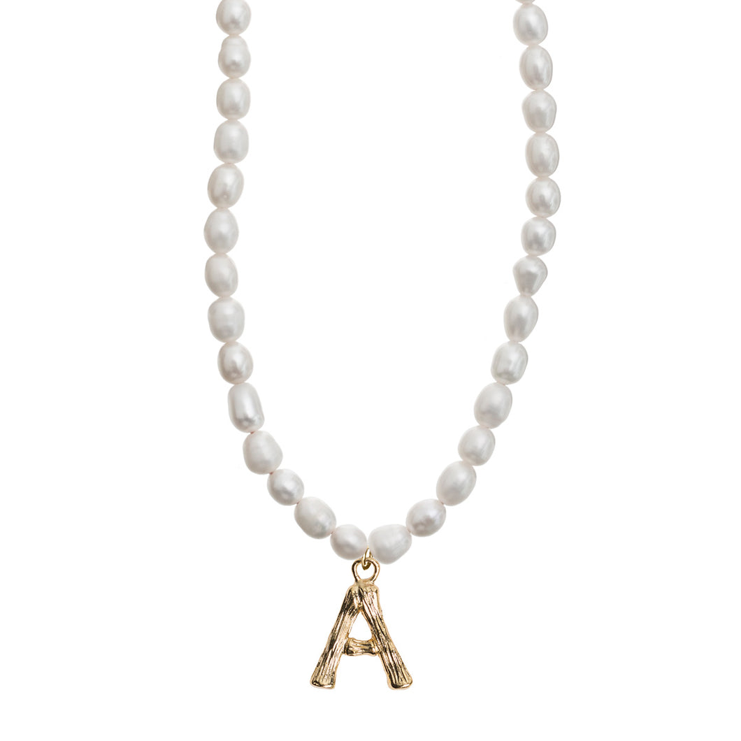 Pearl and Bamboo Letter Necklace