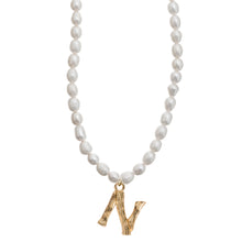 Load image into Gallery viewer, Pearl and Bamboo Letter Necklace
