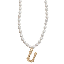 Load image into Gallery viewer, Pearl and Bamboo Letter Necklace
