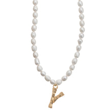 Load image into Gallery viewer, Pearl and Bamboo Letter Necklace
