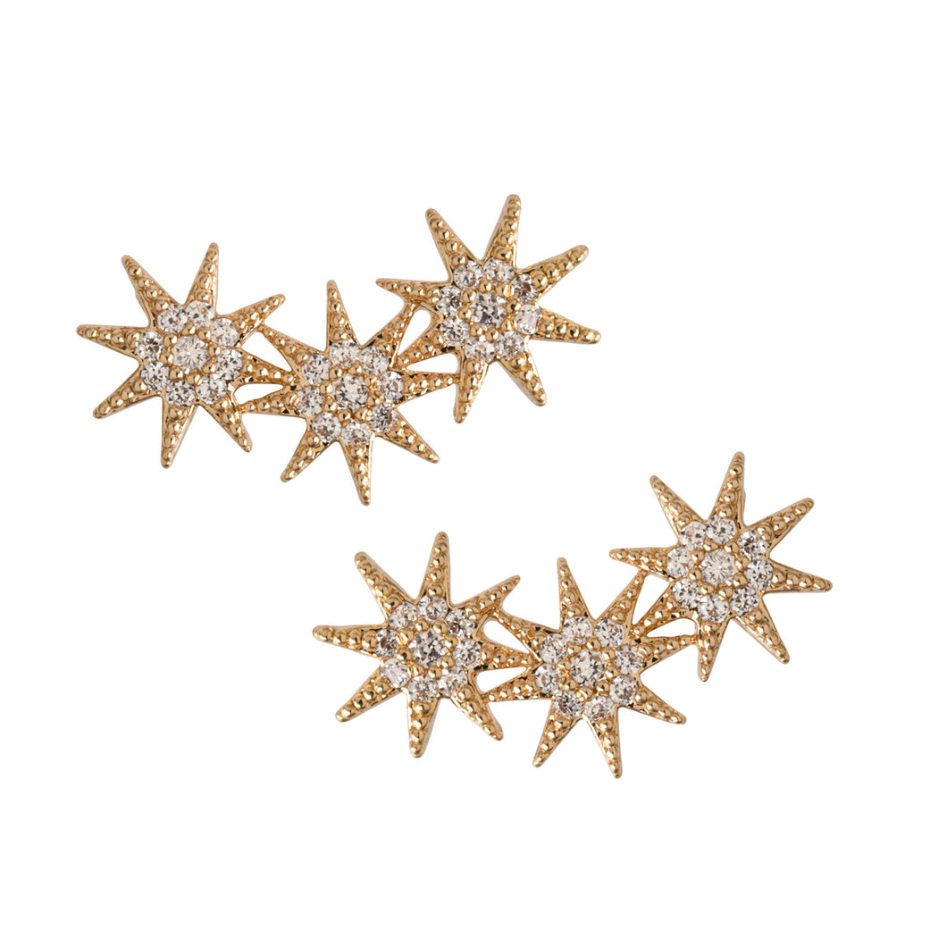 Three Chrystal Stars Stud Earrings