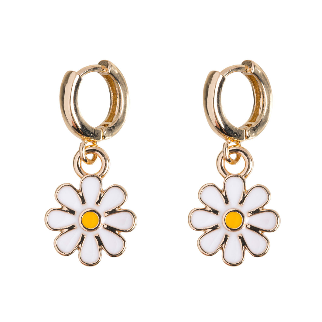 Enamel Daisy Hoop Earrings