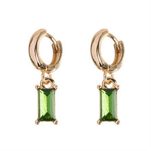 Load image into Gallery viewer, Rectangle Emerald Hoop Earrings
