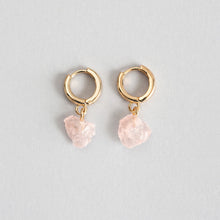 Load image into Gallery viewer, Rose Quartz Semi-Precious Hoop Earrings
