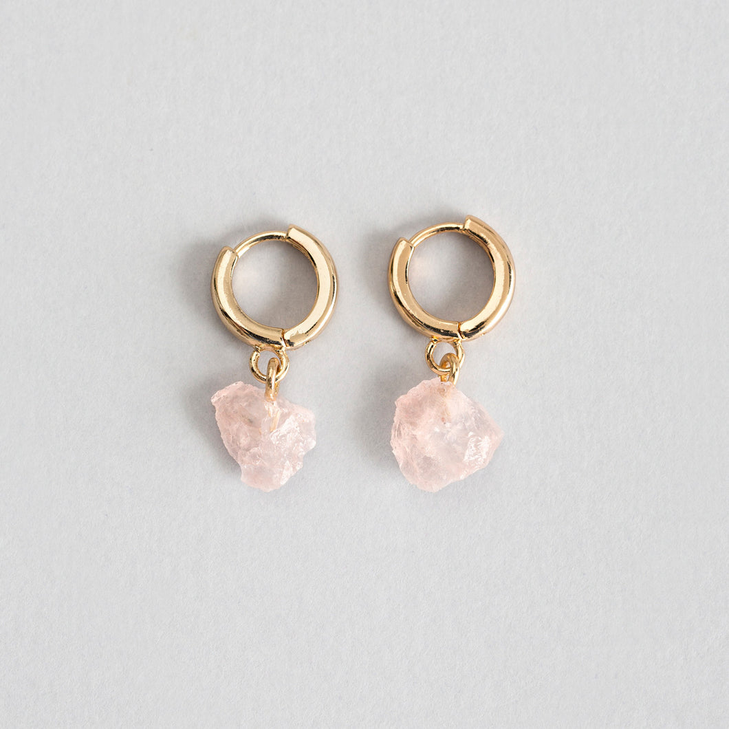 Rose Quartz Semi-Precious Hoop Earrings
