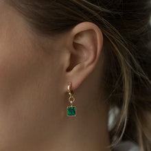 Load image into Gallery viewer, Square Green Stone Hoop Earrings - Malachite
