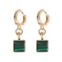 Load image into Gallery viewer, Square Green Stone Hoop Earrings - Malachite
