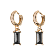 Load image into Gallery viewer, Rectangle Black Crystal Hoop Earrings
