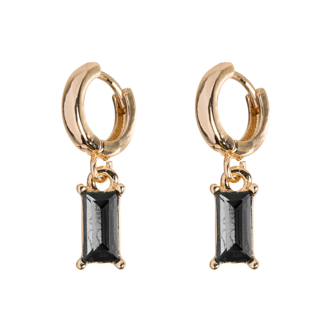 Rectangle Black Crystal Hoop Earrings