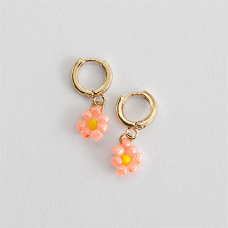 Peach Flower Bead Hoop Earrings