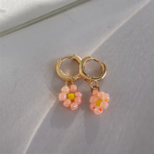 Load image into Gallery viewer, Peach Flower Bead Hoop Earrings
