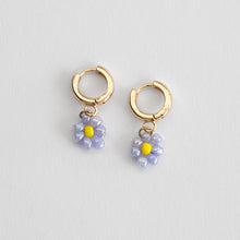 Load image into Gallery viewer, Violet Flower Bead Hoop Earrings
