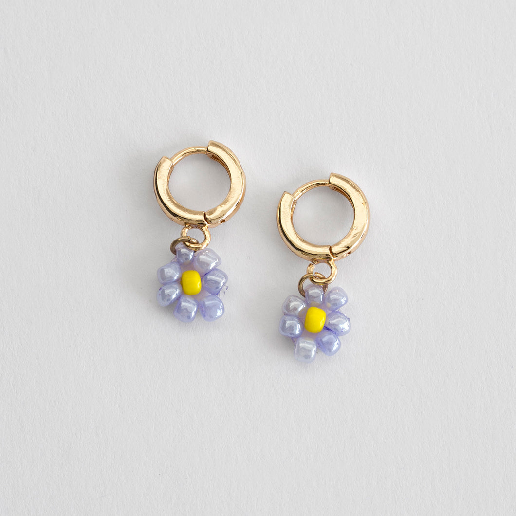 Violet Flower Bead Hoop Earrings