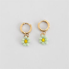 Load image into Gallery viewer, Mint Flower Bead Hoop Earrings
