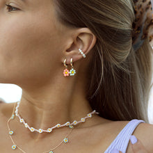 Load image into Gallery viewer, Mint Flower Bead Hoop Earrings
