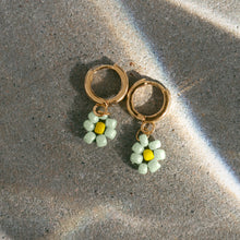 Load image into Gallery viewer, Mint Flower Bead Hoop Earrings
