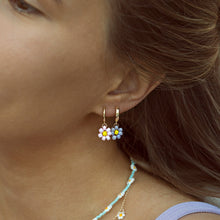 Load image into Gallery viewer, Pink Flower Bead Hoop Earrings

