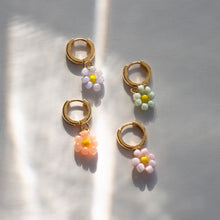 Load image into Gallery viewer, Pink Flower Bead Hoop Earrings
