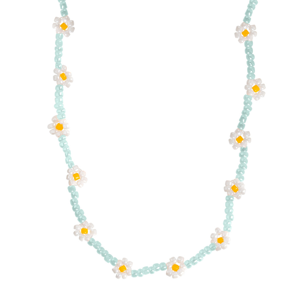 Blue Flower Bead Necklace