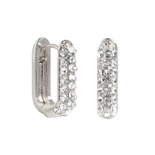 Load image into Gallery viewer, Rectangular Clear Crystal Hoop Earrings Silver
