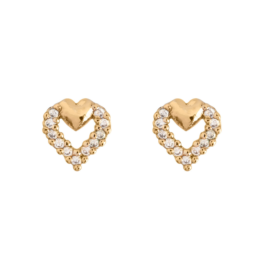 Tiny Crystal Heart Stud Earrings