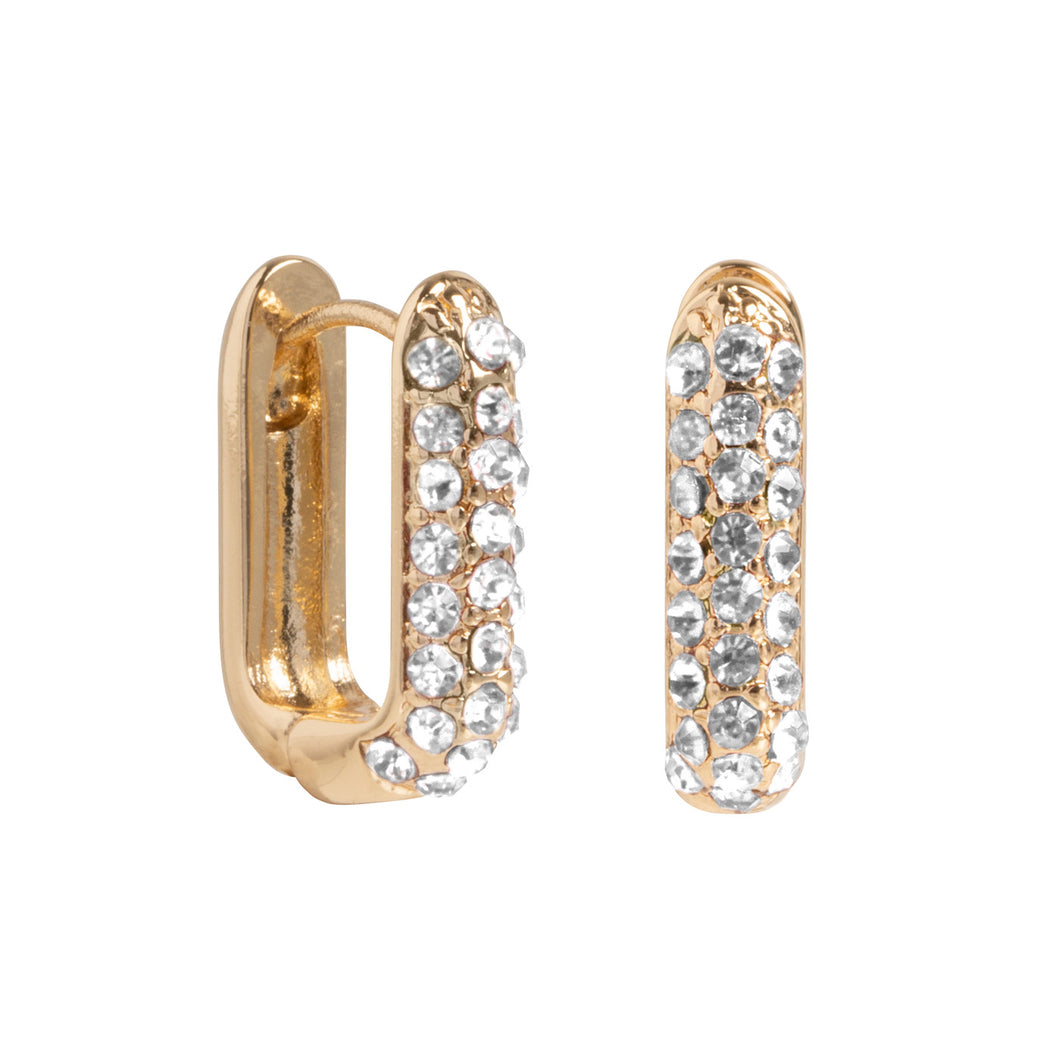 Rectangular Clear Crystal Hoop Earrings Gold