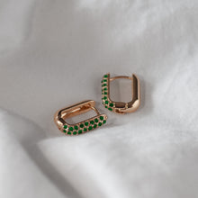 Load image into Gallery viewer, Rectangular Green Crystal Hoop Earrings
