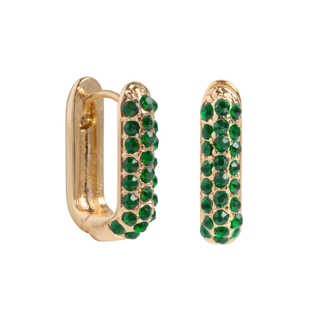 Rectangular Green Crystal Hoop Earrings