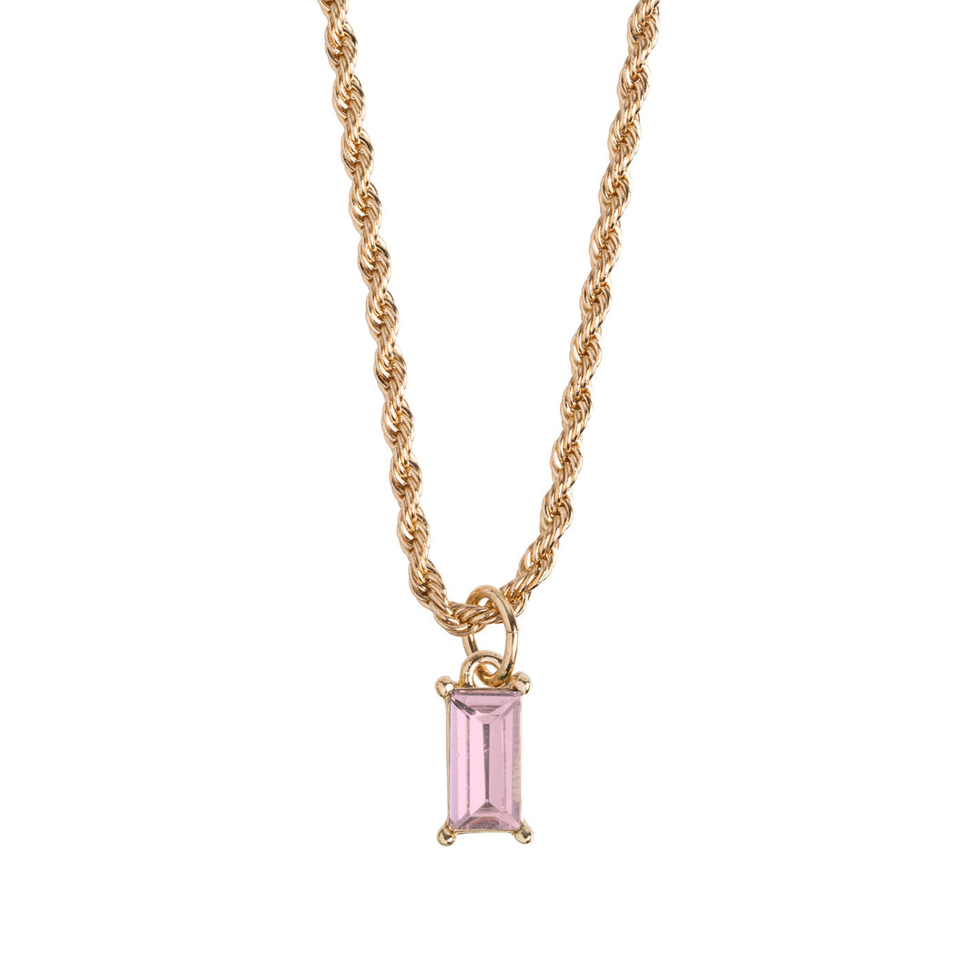 Rectangle Pink Crystal Necklace