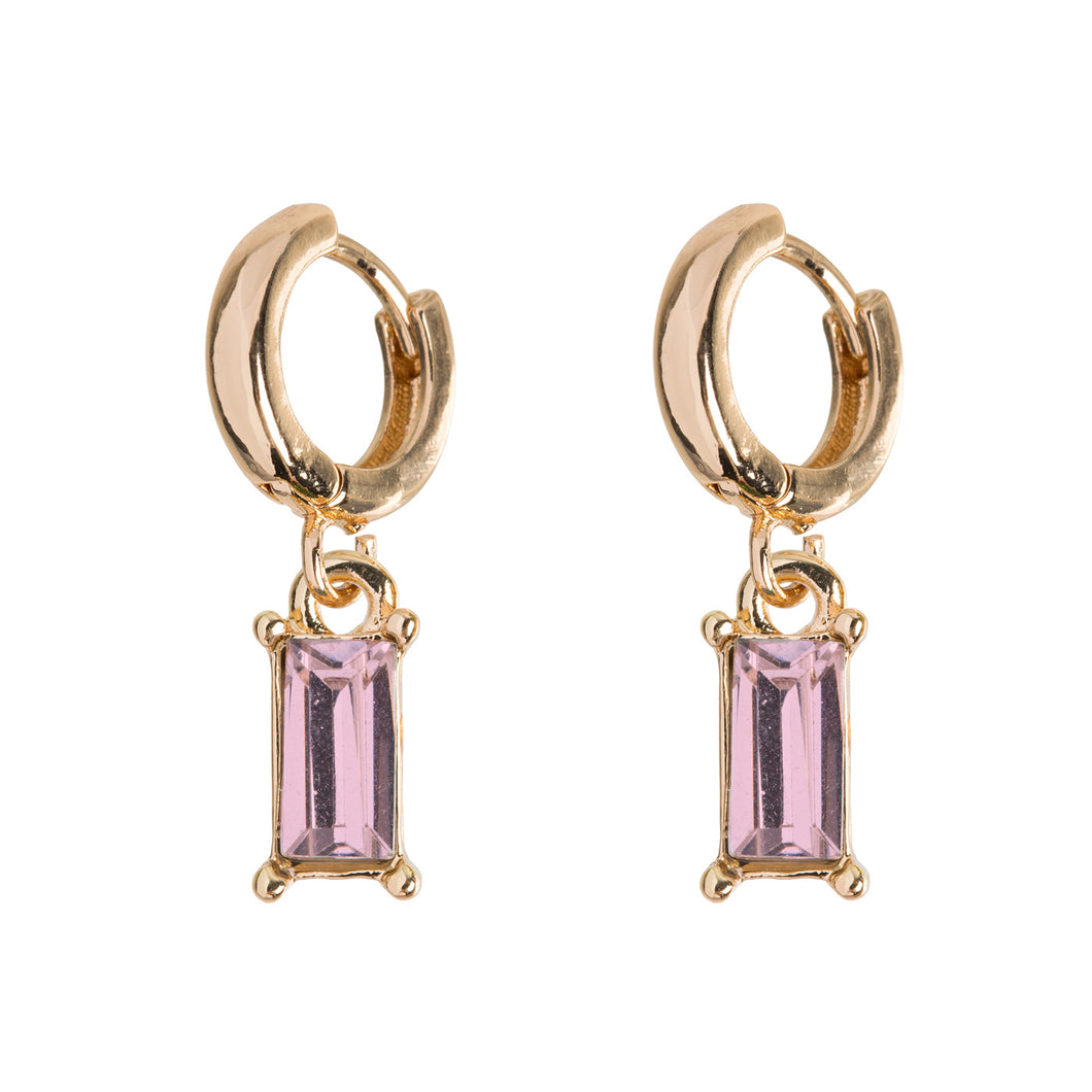 Rectangle Pink Crystal Hoop Earrings