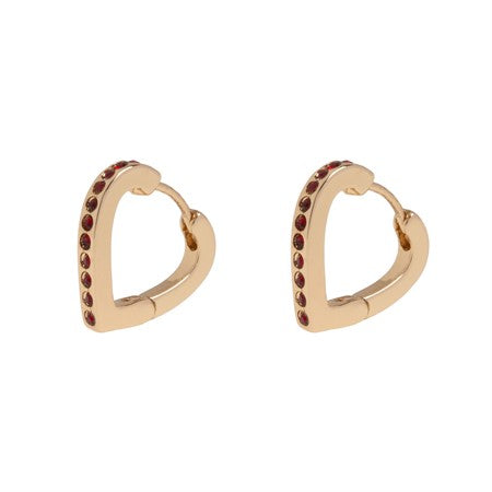 ANGELINA - RED CRYSTAL heartshaped  hoop earrings