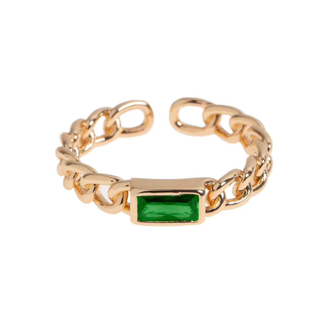 MAYA - CHUNKY CHAIN CRYSTAL GREEN RING