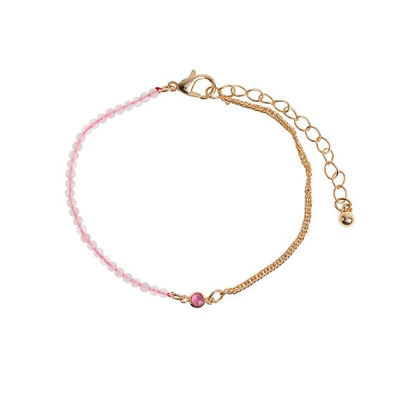 ISA - BEAD AND CRYSTAL CHAIN BRACELET -  ROSE QUARTZ