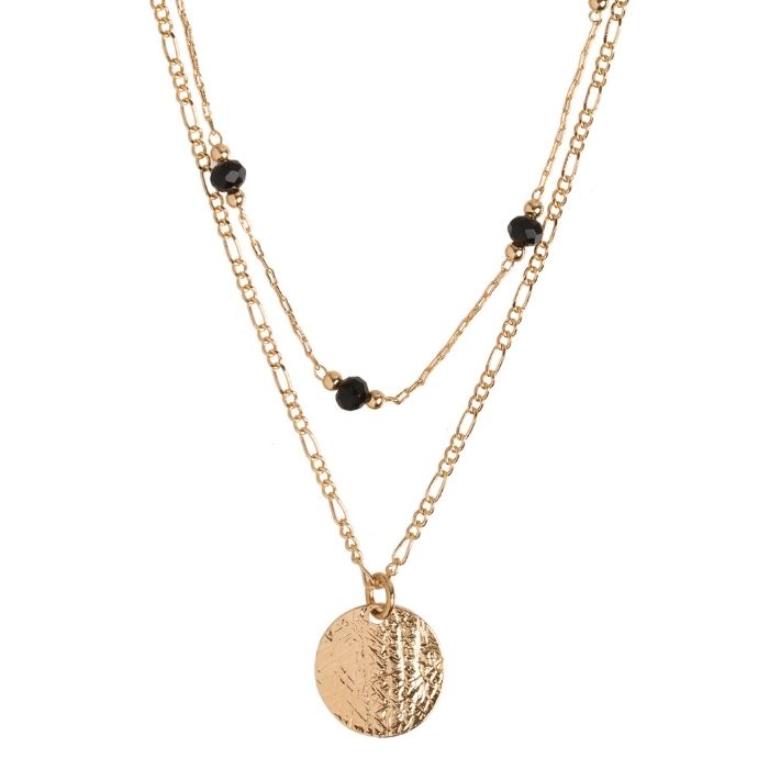 Coin and Black Bead Double Necklace